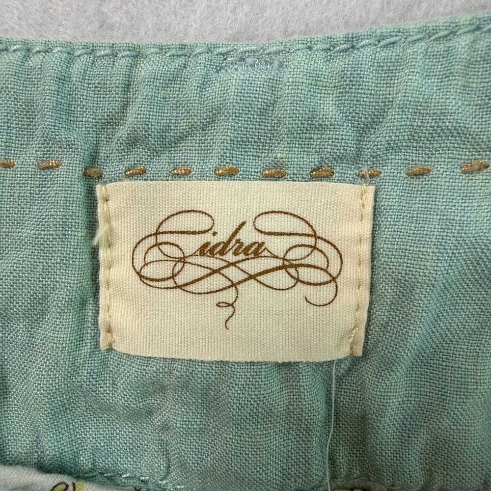 Cidra Anthropologie Women Linen Cropped Pants Sz 6 Mint Green Tie Hem Capri Boho - Picture 4 of 8